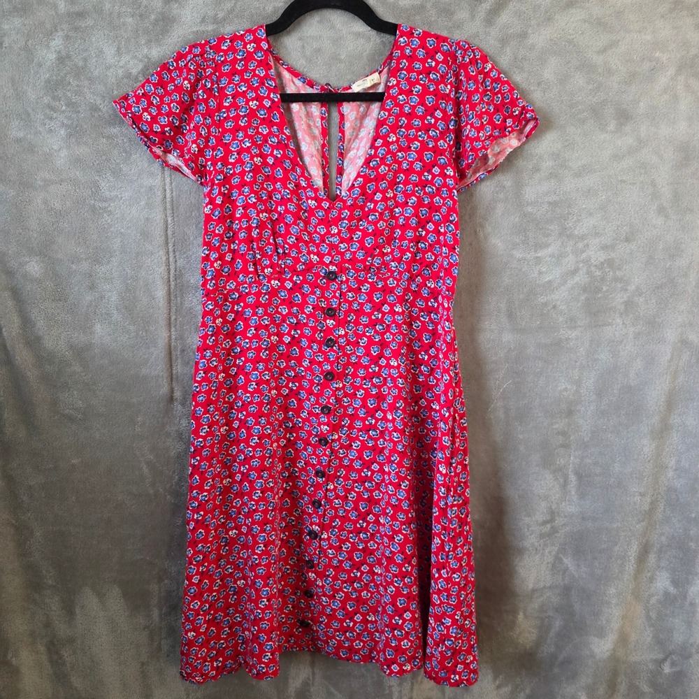 Mason & Belle Boho Floral Button Front Flutter Sleeve Mini Sundress Red Small S